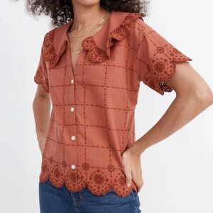 Madewell Terracotta Lace-Trim Blouse XS